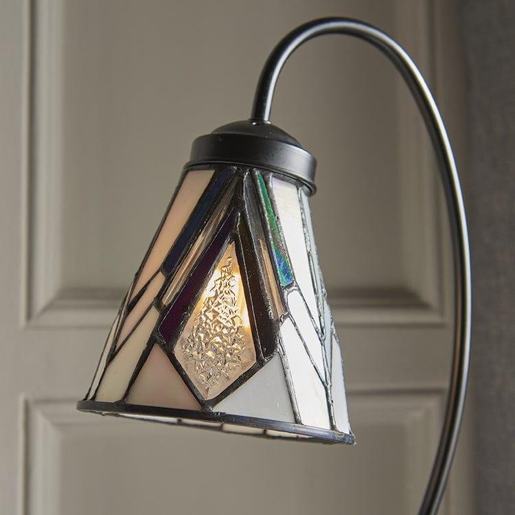 TF Astoria Tiffany tafellamp - Gebogen arm met zwanenhals en art deco glazen kap voor op het bureau HL2222