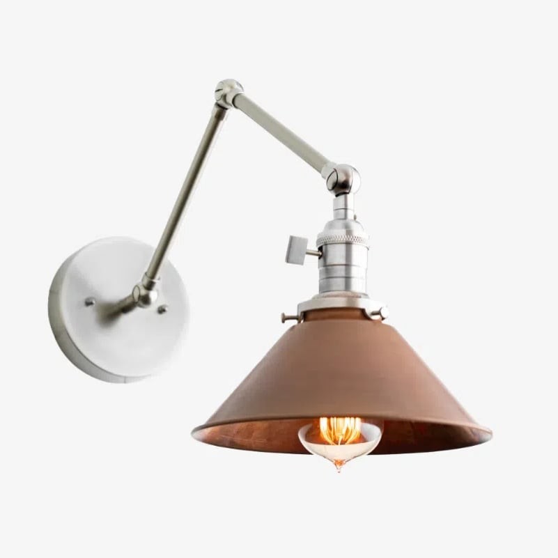 Conique metalen industriële wandlamp met verstelbare arm - vintage koperen kegelvormige kap voor taakverlichting HL1752