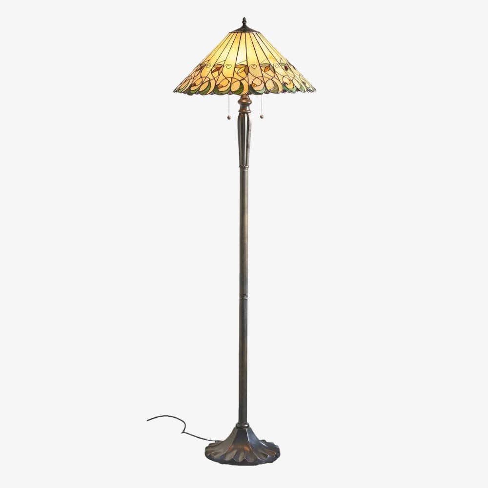TF Jamelia Staande Lamp met Glas-in-lood - Decoratieve Staande Lamp met Mozaïekkap in Juweeltinten en Metalen Kolomafwerking
