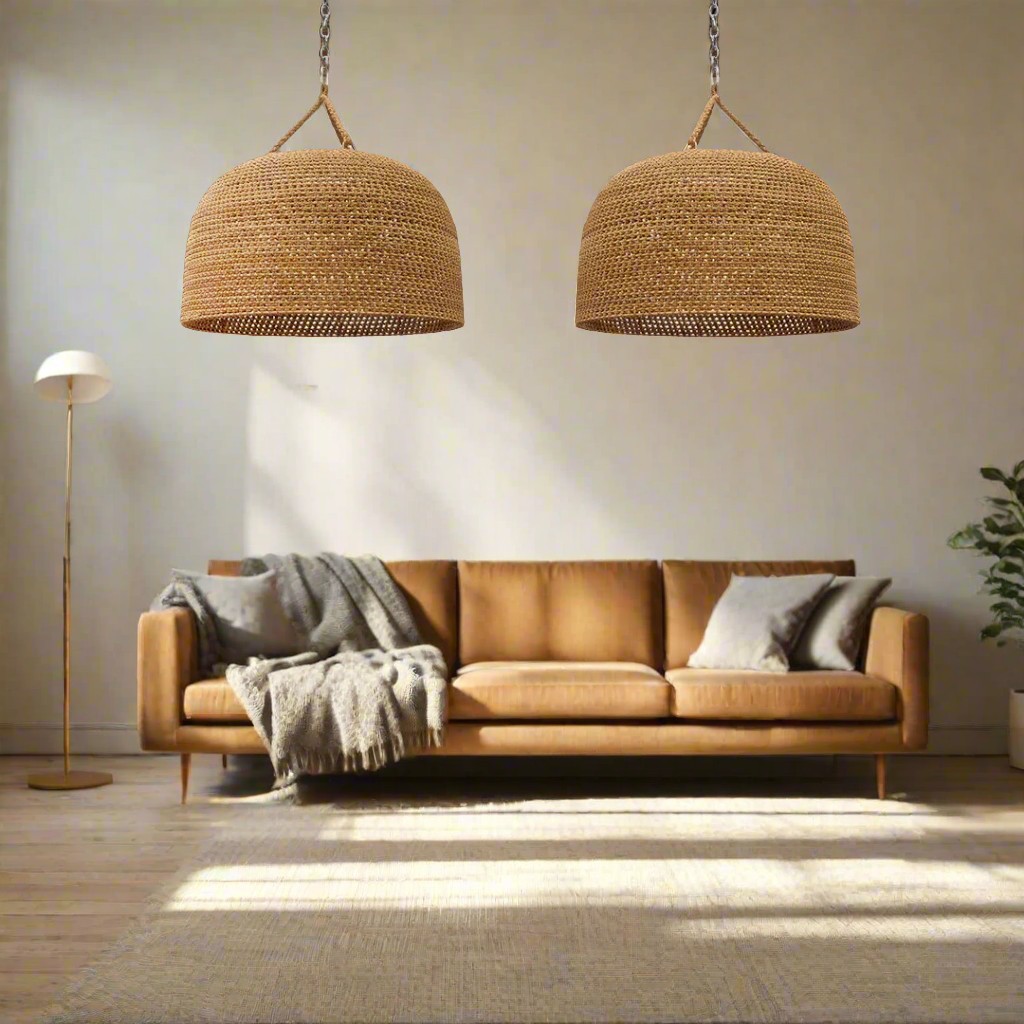 Hanglamp HL3383 van natuurlijk rotan met Japanse uitstraling