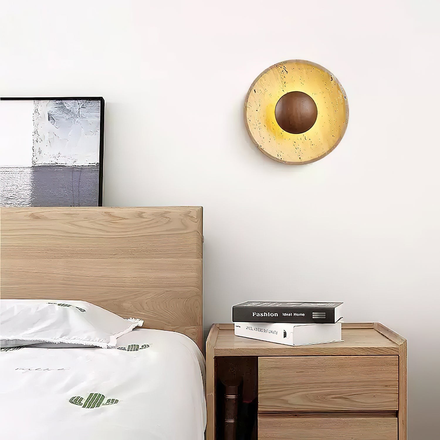 Middeleeuwse gele travertijnhouten wandlamp HL975