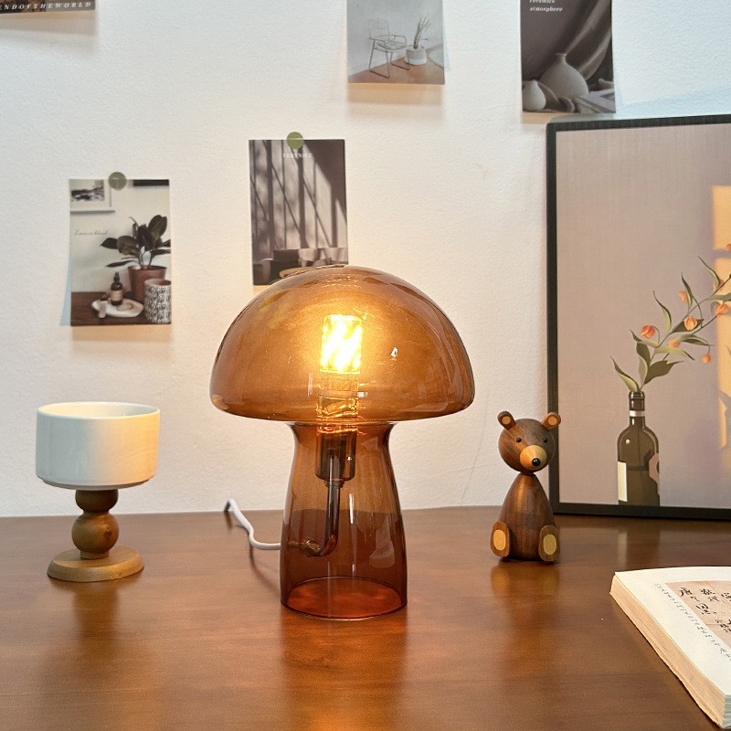 Retro Paddestoel Bruin Glazen Tafellamp HL175