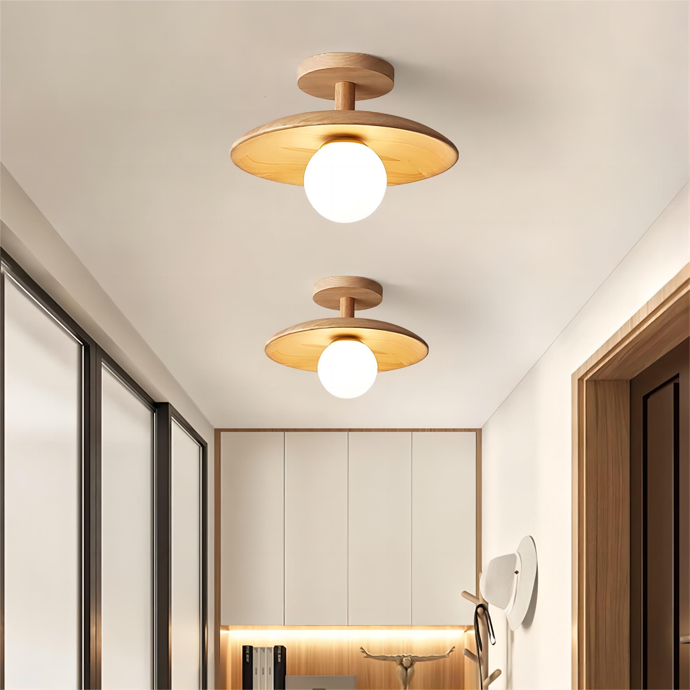 Rustieke Plafon houten glazen plafondlamp HL93