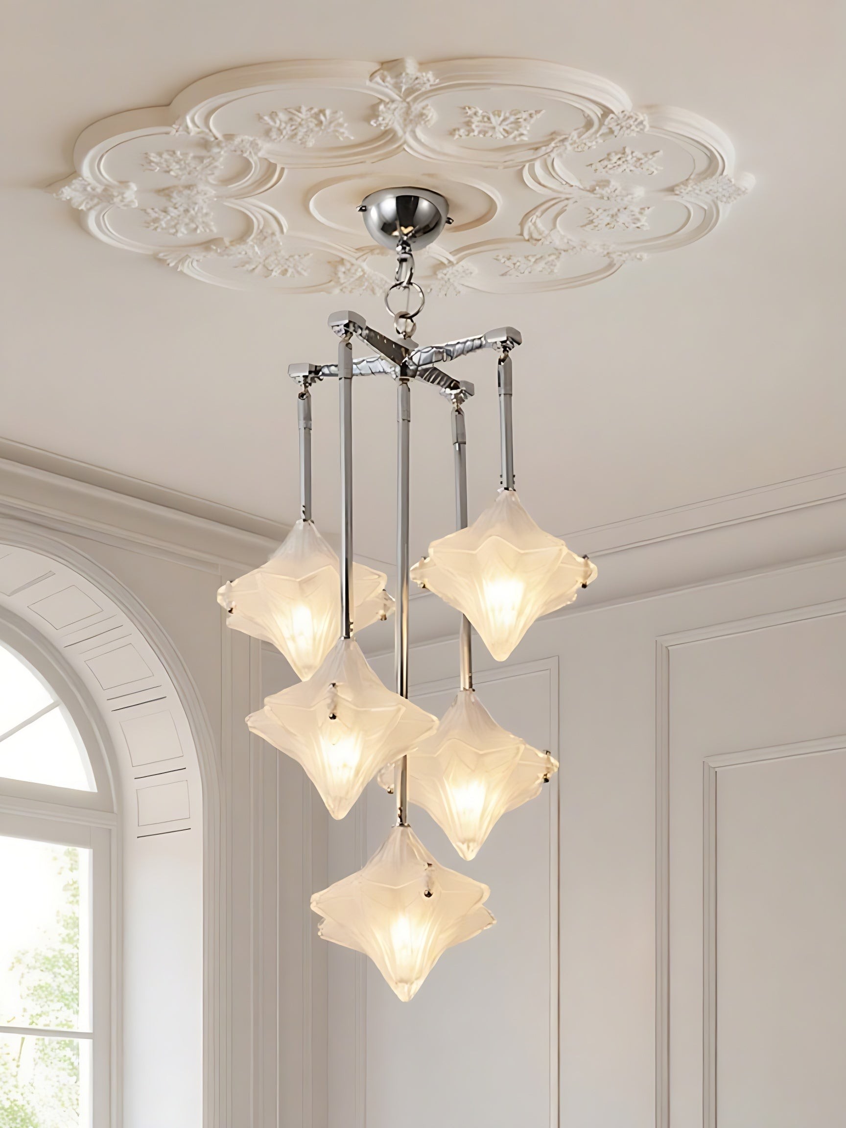 Art Deco Astris Star Kroonluchter - Decoratief armatuur van gematteerd glas voor eetkamer HL1791