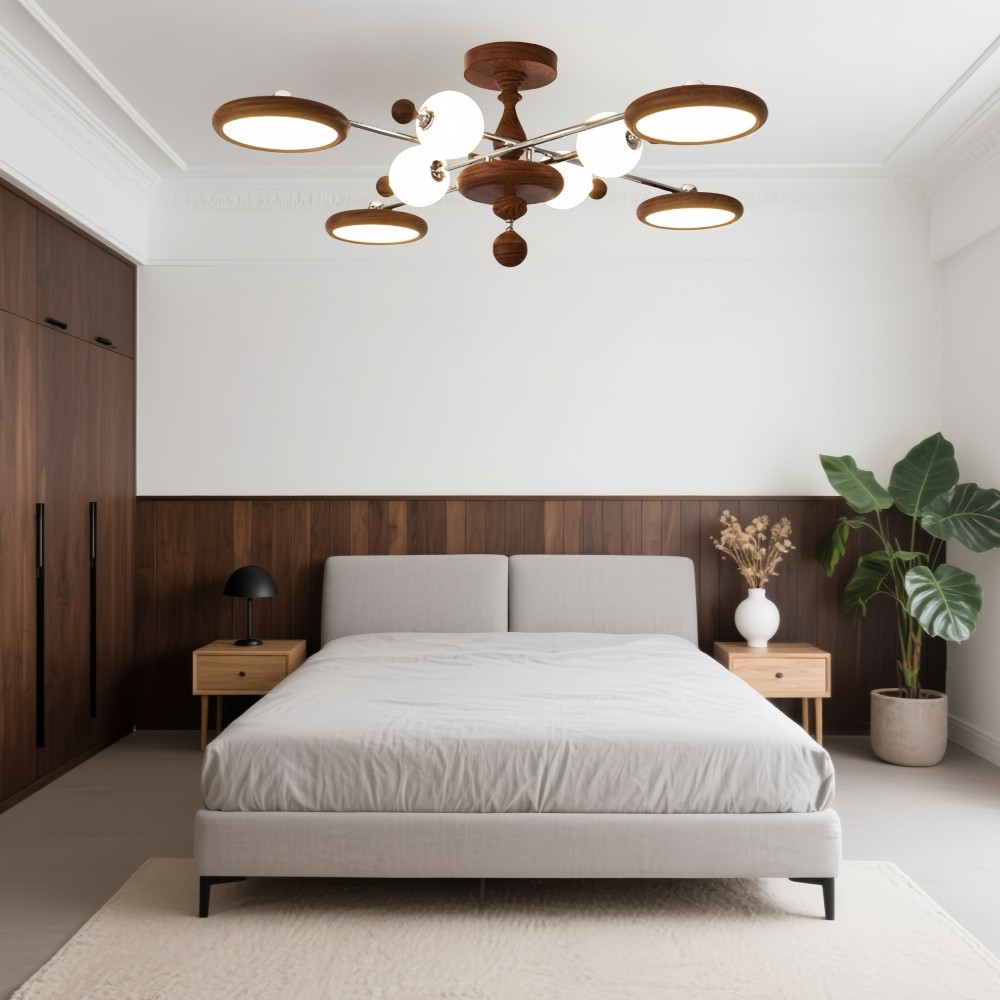 Walnoot Sputnik Plafondlamp - Retro Vertakte Lamp voor Slaapkamer HL1325