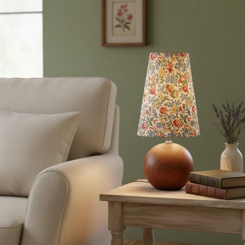 Florence decoratieve tafellamp met bloemenmotief — Stijlvolle sfeerverlichting met houten details voor thuis HL2338