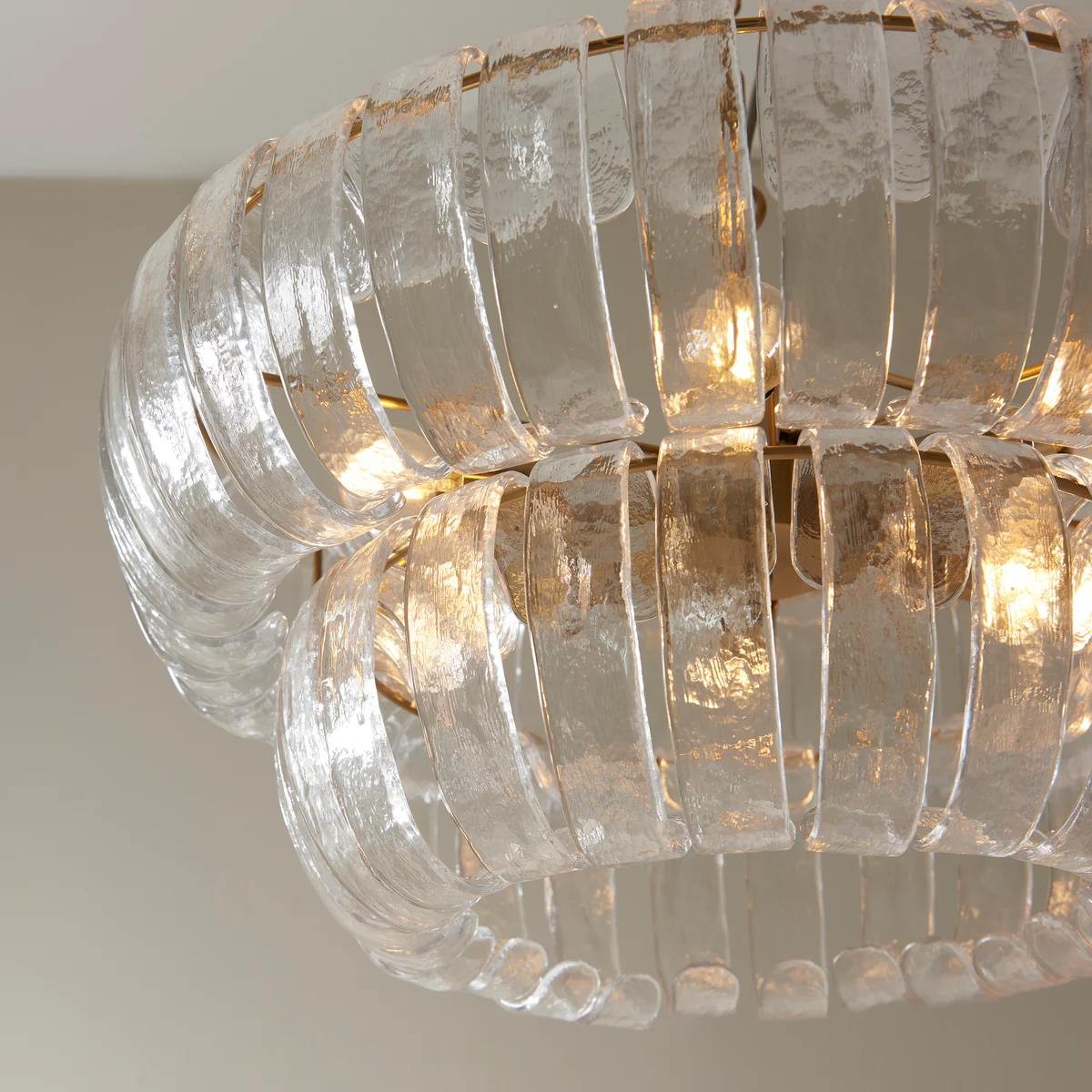 Solara hanglamp met 6 lampen in meerdere lagen - Cascaderend gebogen glas en metalen frame voor eetkamer en hal HL2102