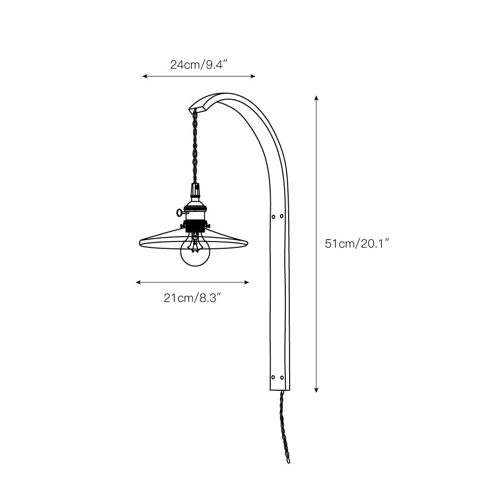 Gebogen walnootkleurige keramische wandlamp met stekker HL3051