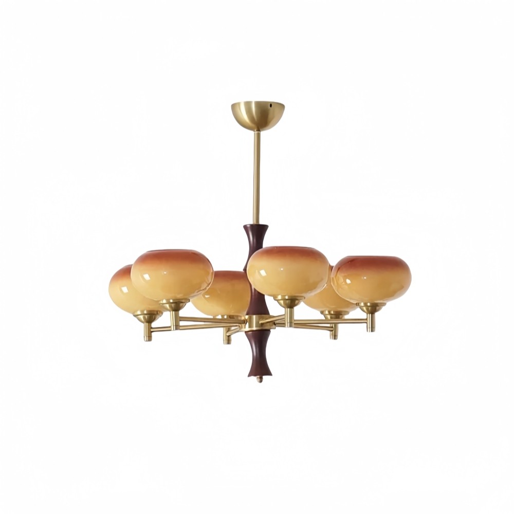 Vintage Mid Century Persimmon Glazen Kroonluchter HL840