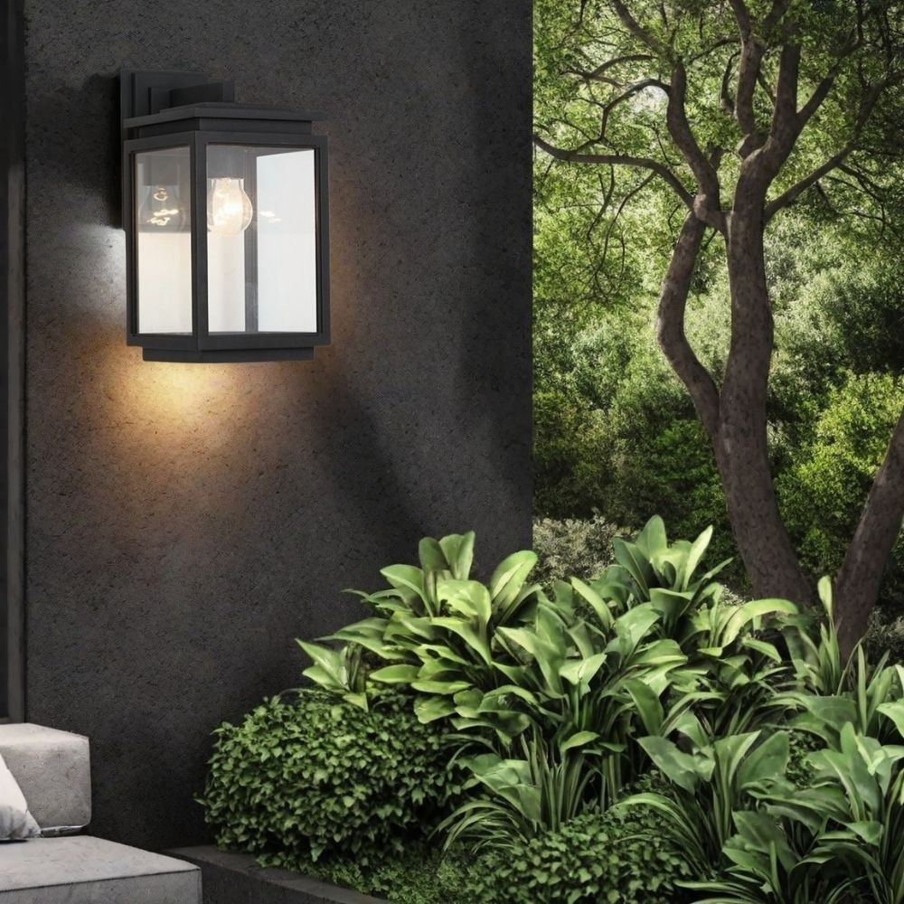Waterdichte Zwarte Rechthoekige Glazen Buiten Wandlamp HL1005