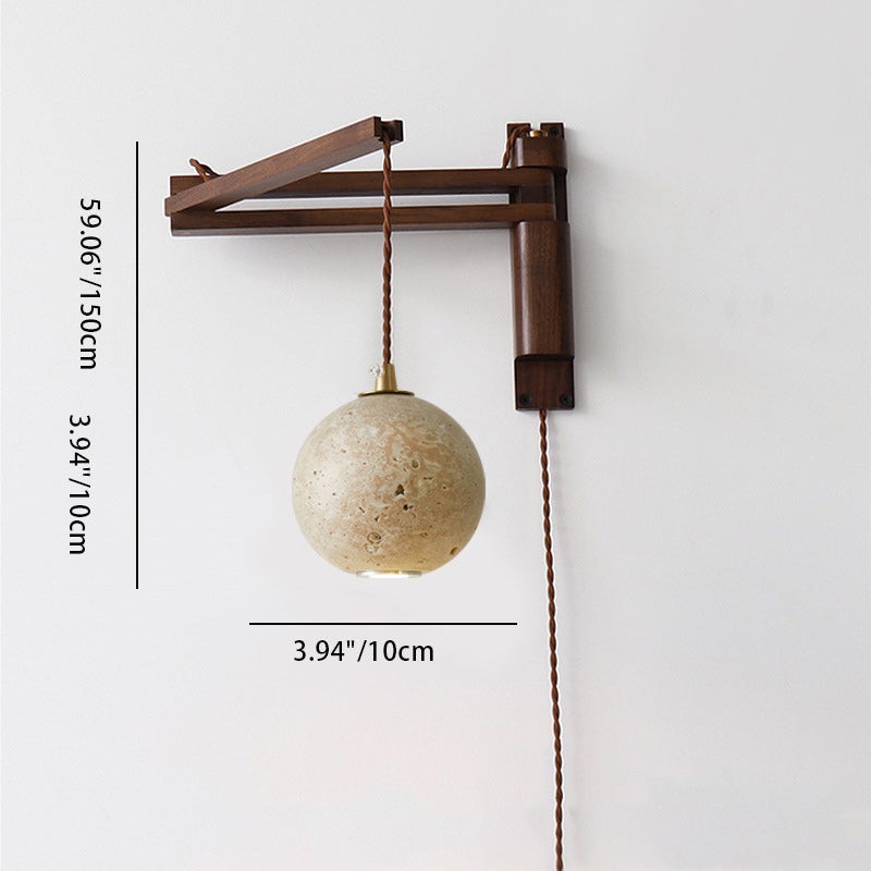 Traditionele Japanse houten travertijn bolvormige intrekbare opvouwbare wandlamp HL1111