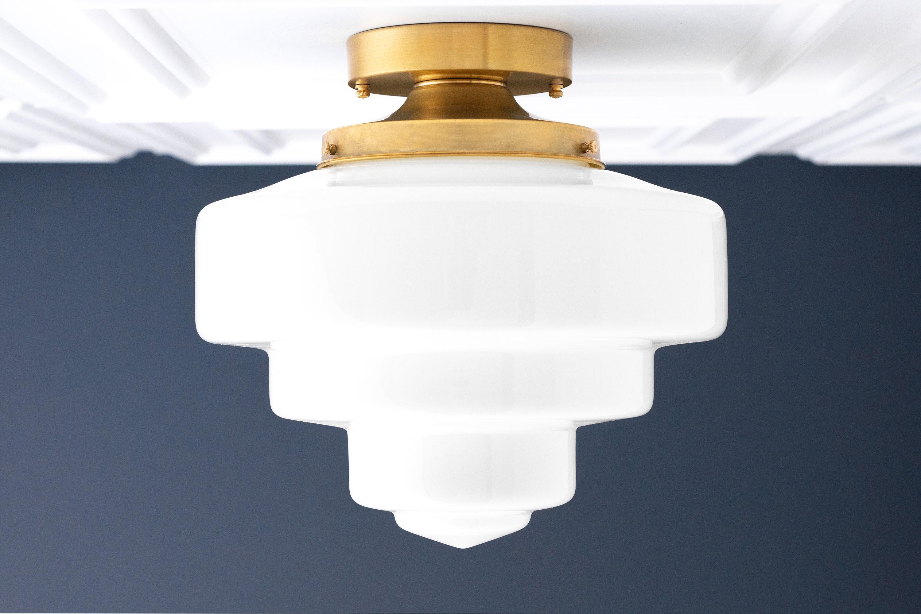 Geotower glazen plafondlamp van messing – mondgeblazen opaal glazen bollamp HL1727