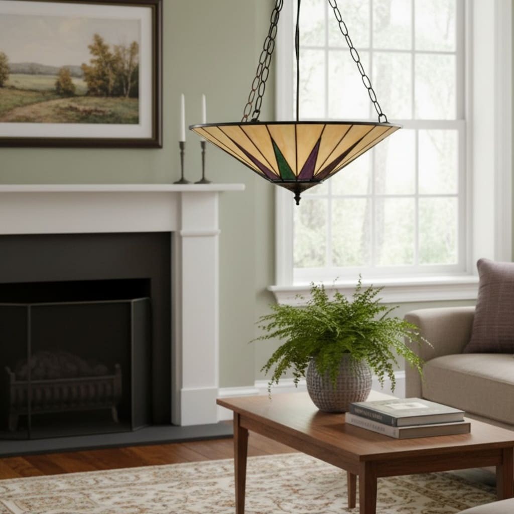 TF Dark Star Tiffany plafondlamp - glas-in-lood sterontwerp voor eetkamer of hal HL2232