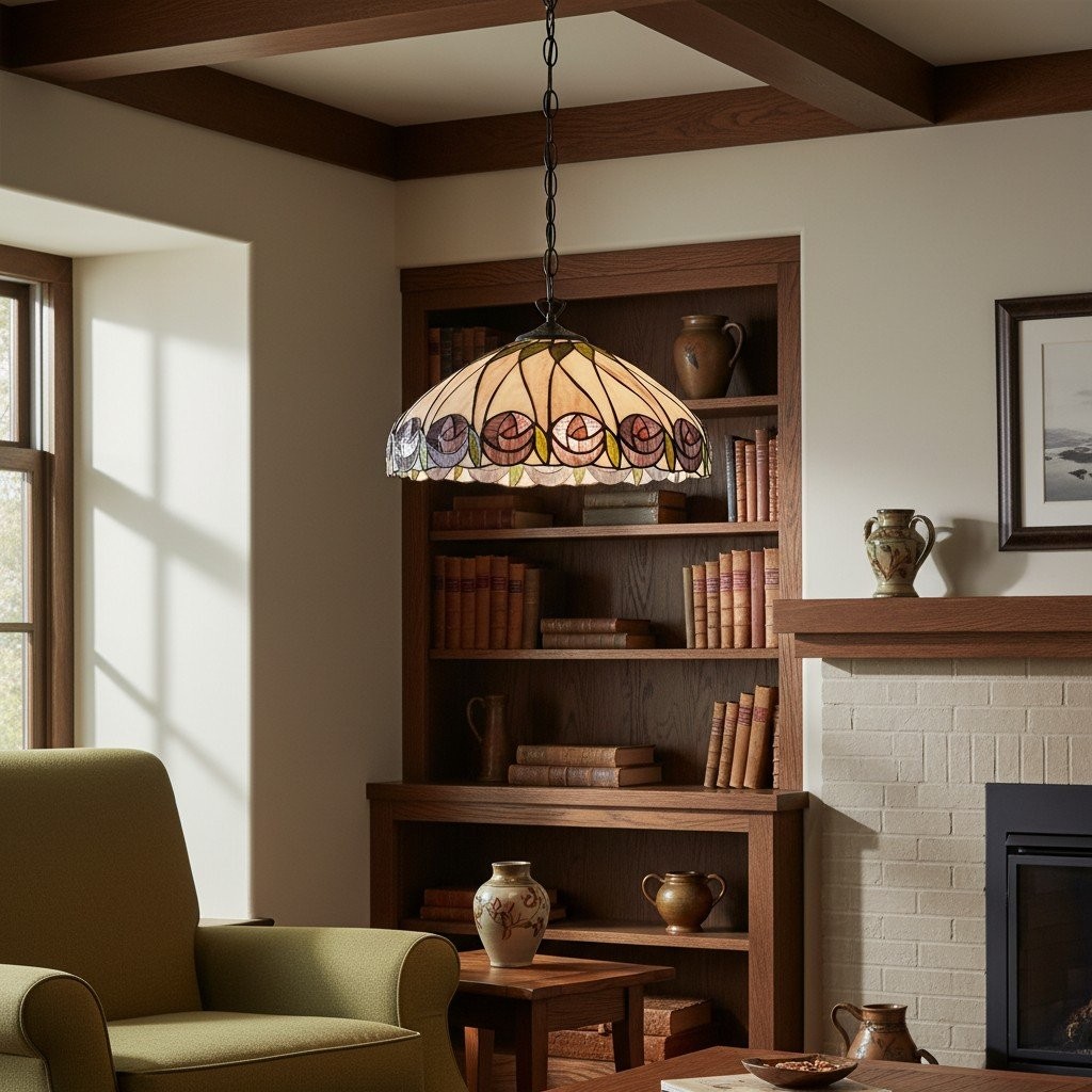 TF Hutchinson Tiffany glazen hanglamp met artistiek mozaïekdesign voor eet- en woonkamers HL2151