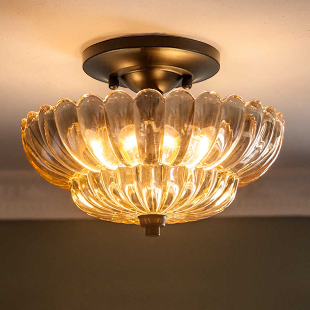 Semi-plafondlamp in parapluvorm, glazen lamp HL945