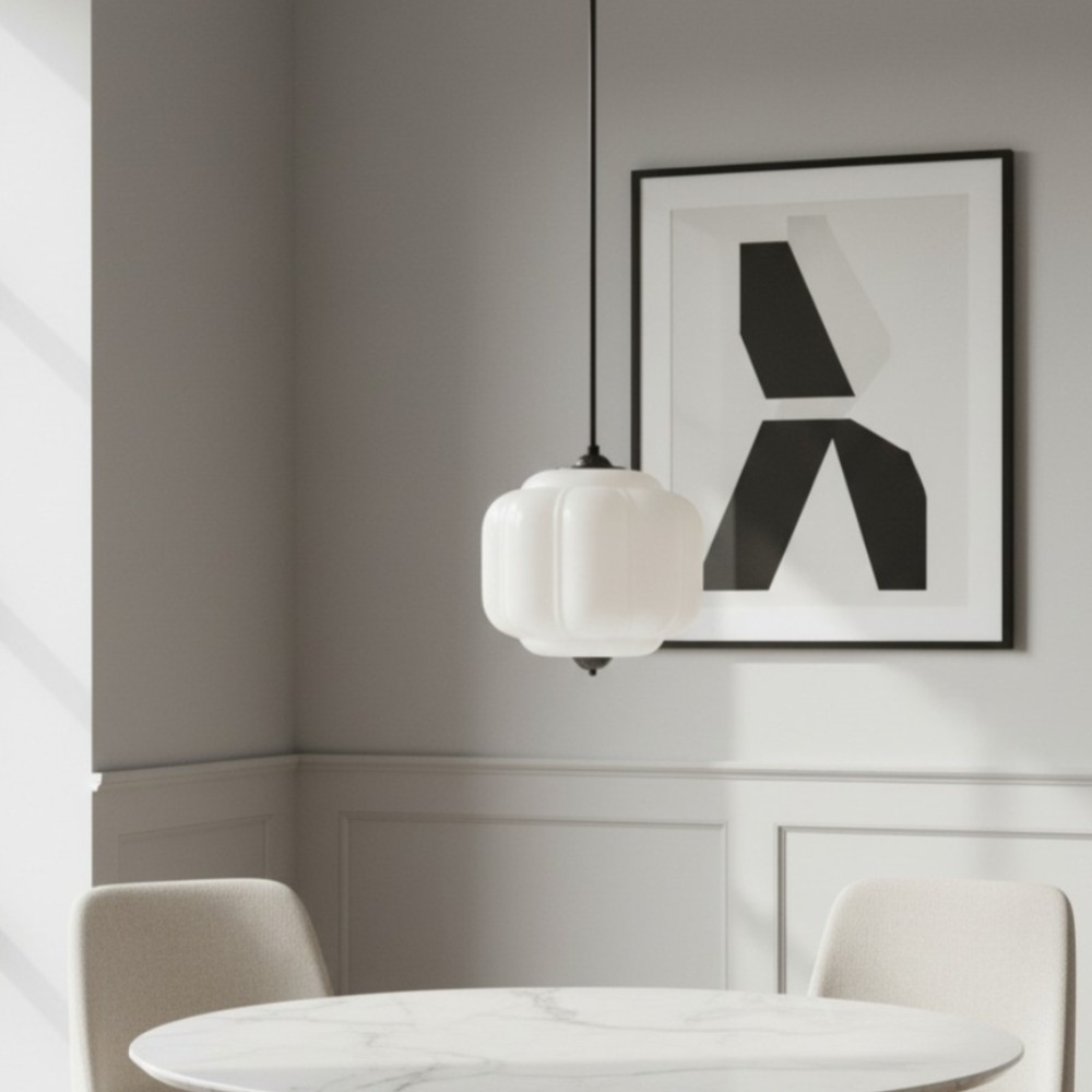 Vintage Eloise Melkglazen Hanglamp - Geribbelde Glazen Plafondkroonluchter HL1091