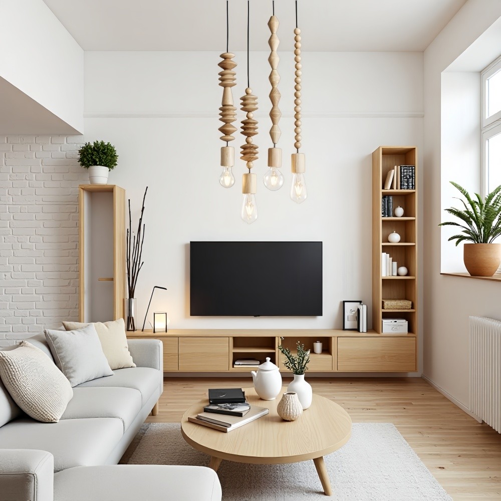 Hanglamp met Houten Kralen - Retro Snoerlamp voor Woonkamer HL1063