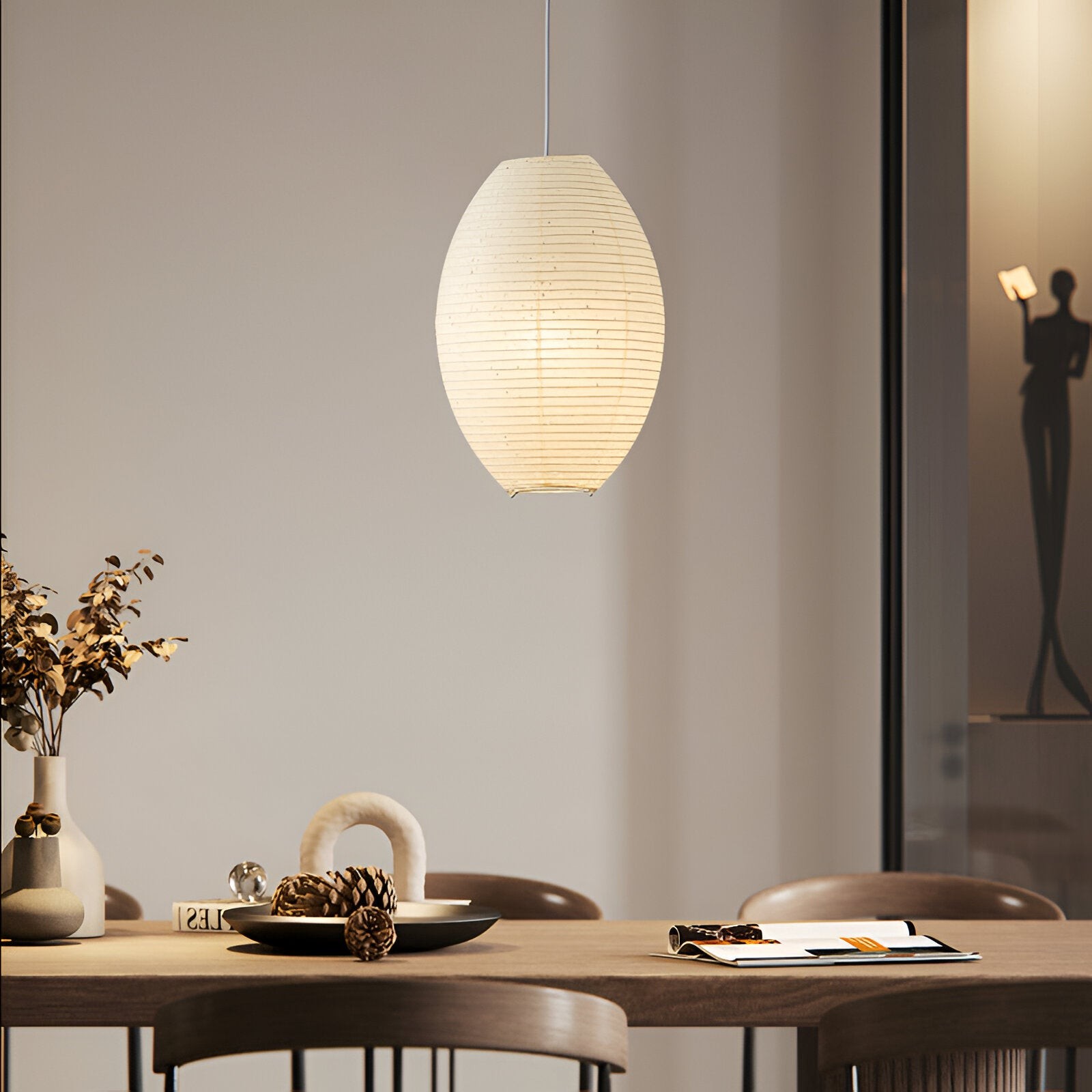 Traditionele Japandi Wabi-Sabi elliptische papieren hanglamp HL3495