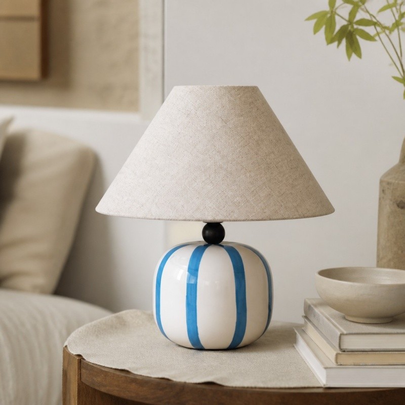Ceruna keramische tafellamp met stoffen lampenkap - moderne minimalistische lamp voor lees- of loungeruimtes HL3611