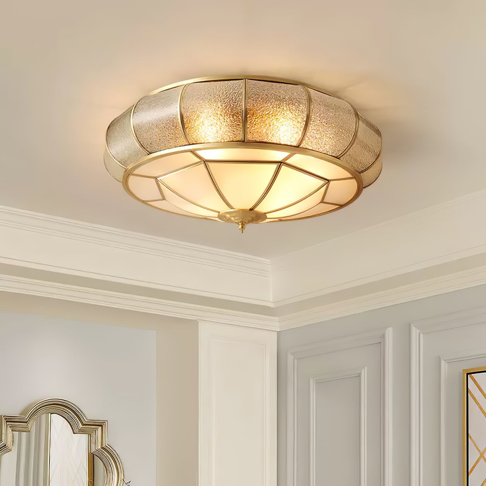 Ronde plafondlamp van getextureerd glas HL756