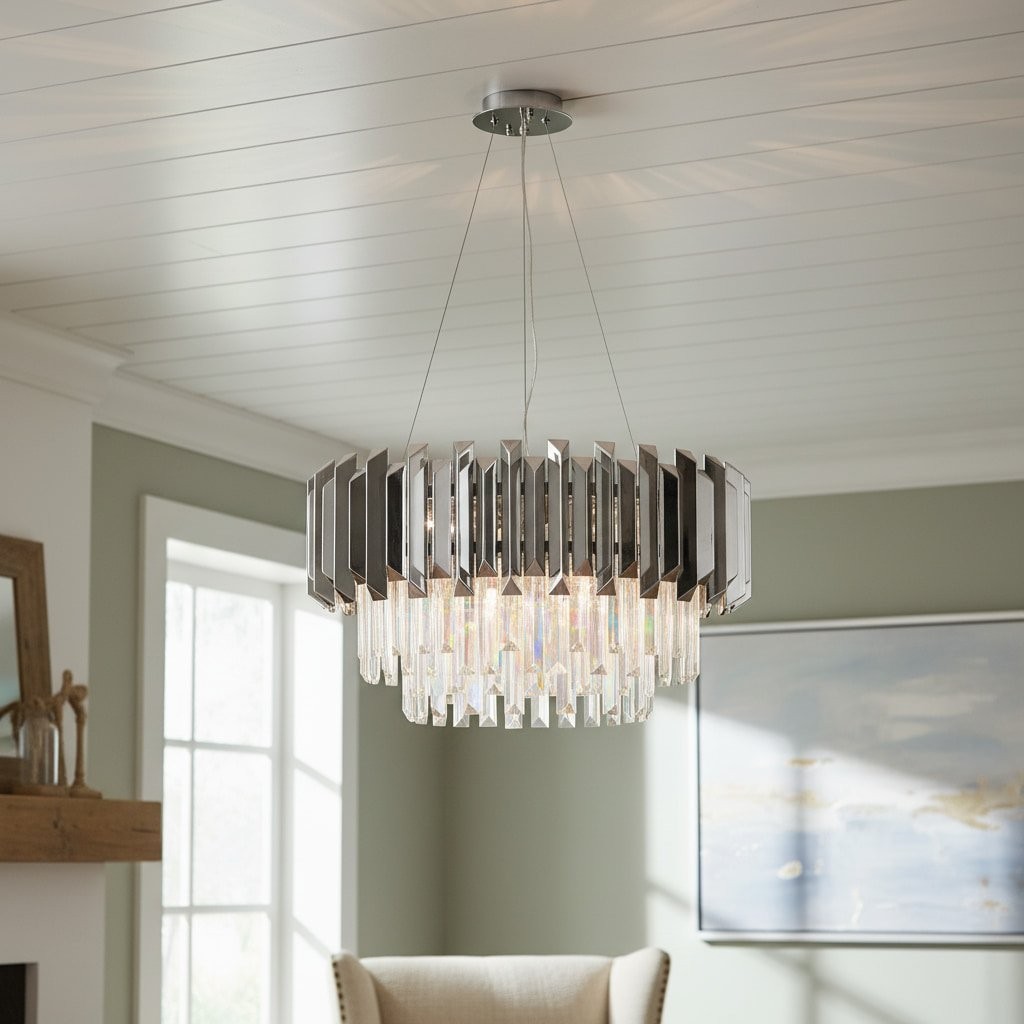 Virelia Moderne Kristallen Hanglamp - Plafondarmatuur met gelaagde kristallen kap voor eet- of woonkamer HL2031