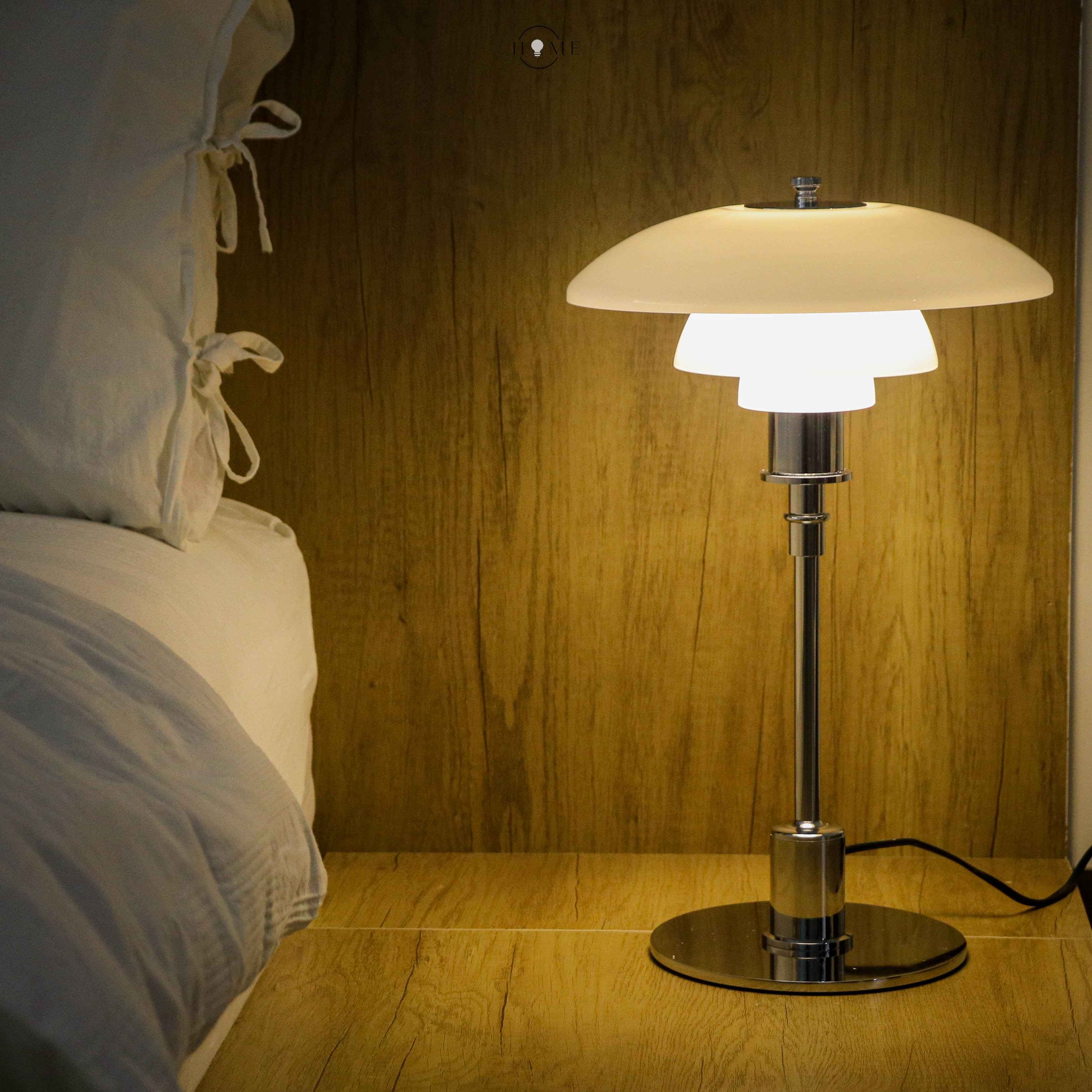 Glazen tafellamp met Multilayer roestvrij staal