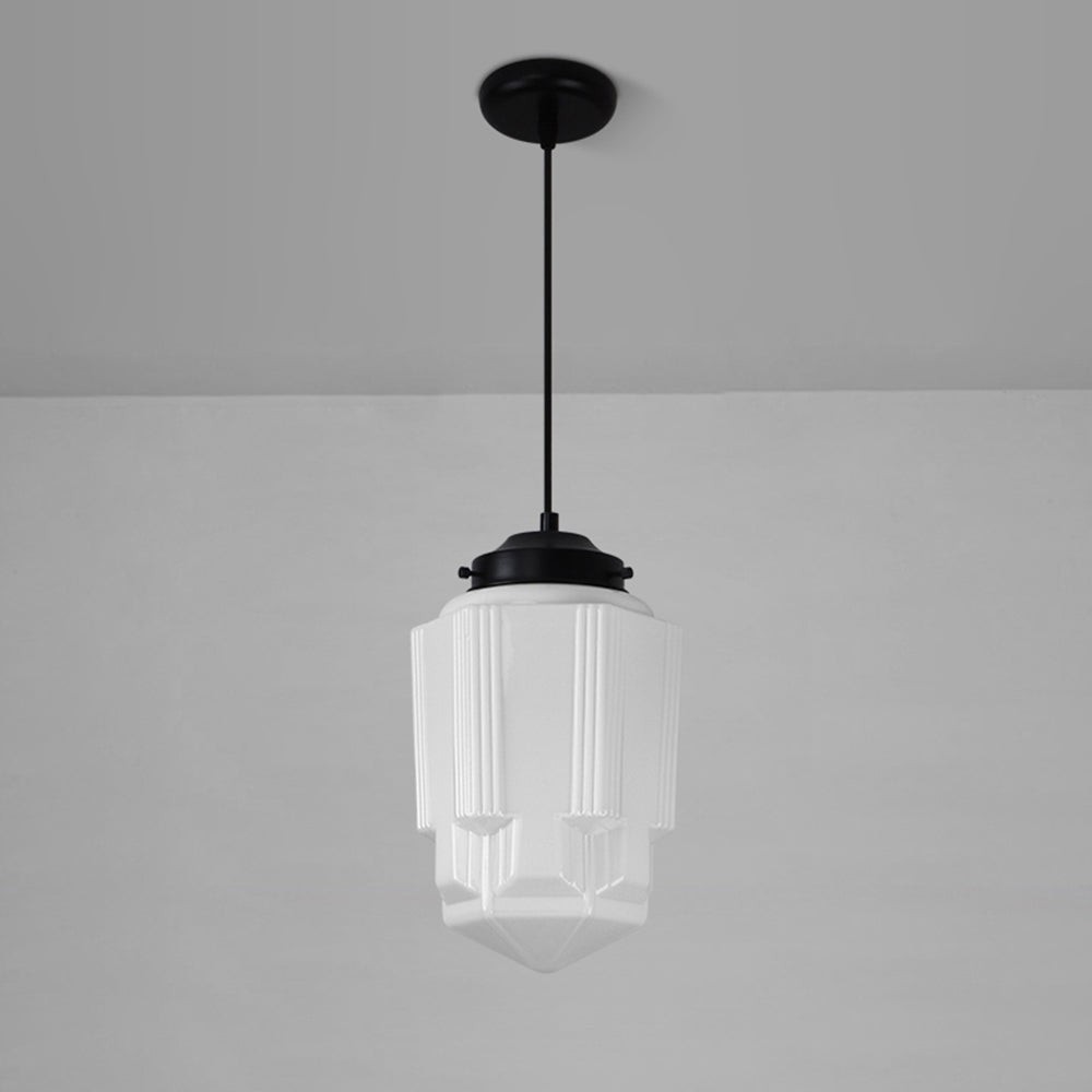 Vintage witte geometrische hanglamp van melkglas HL1022