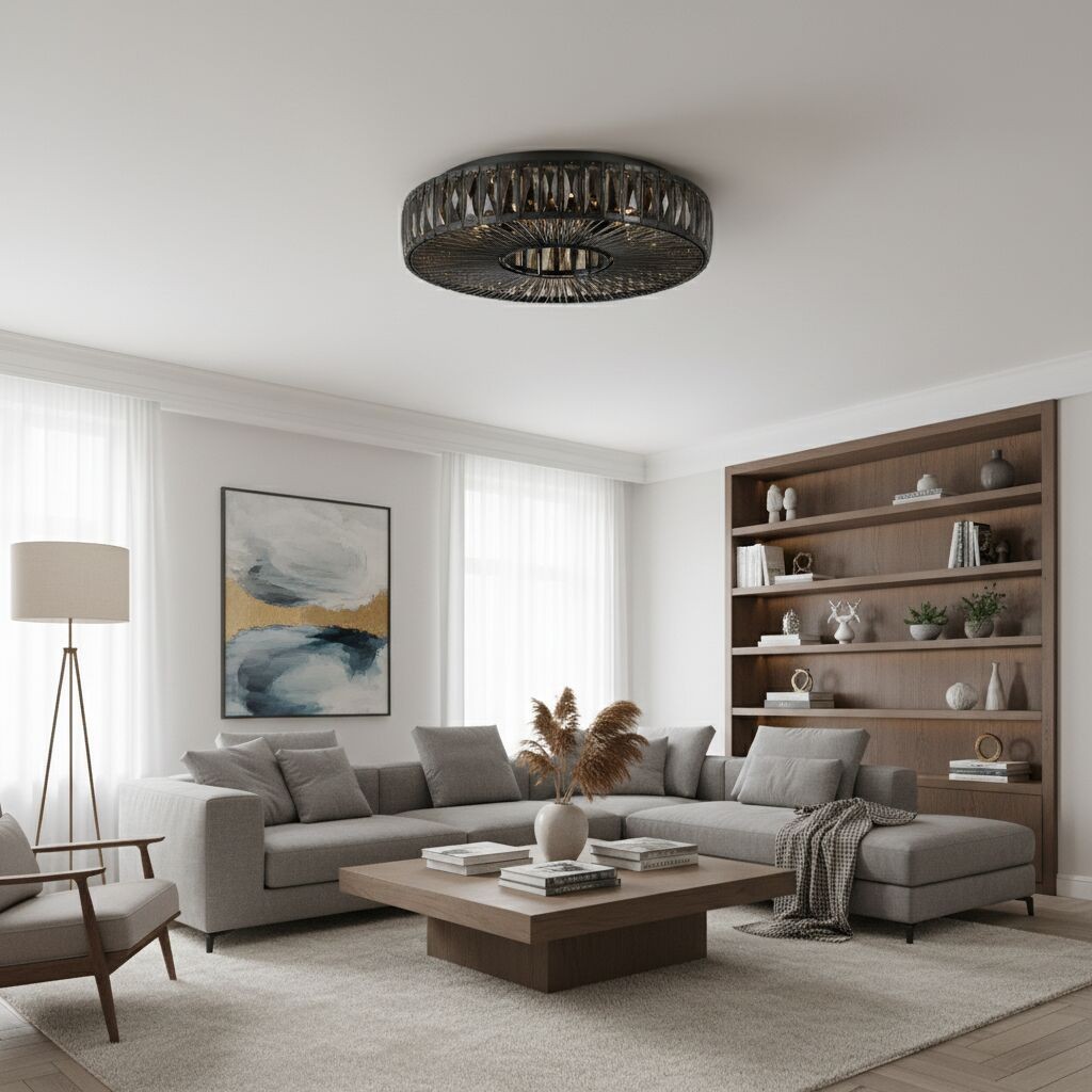 Glomar ronde plafondlamp van glas - moderne metalen en glazen afwerking voor woonruimtes HL2332