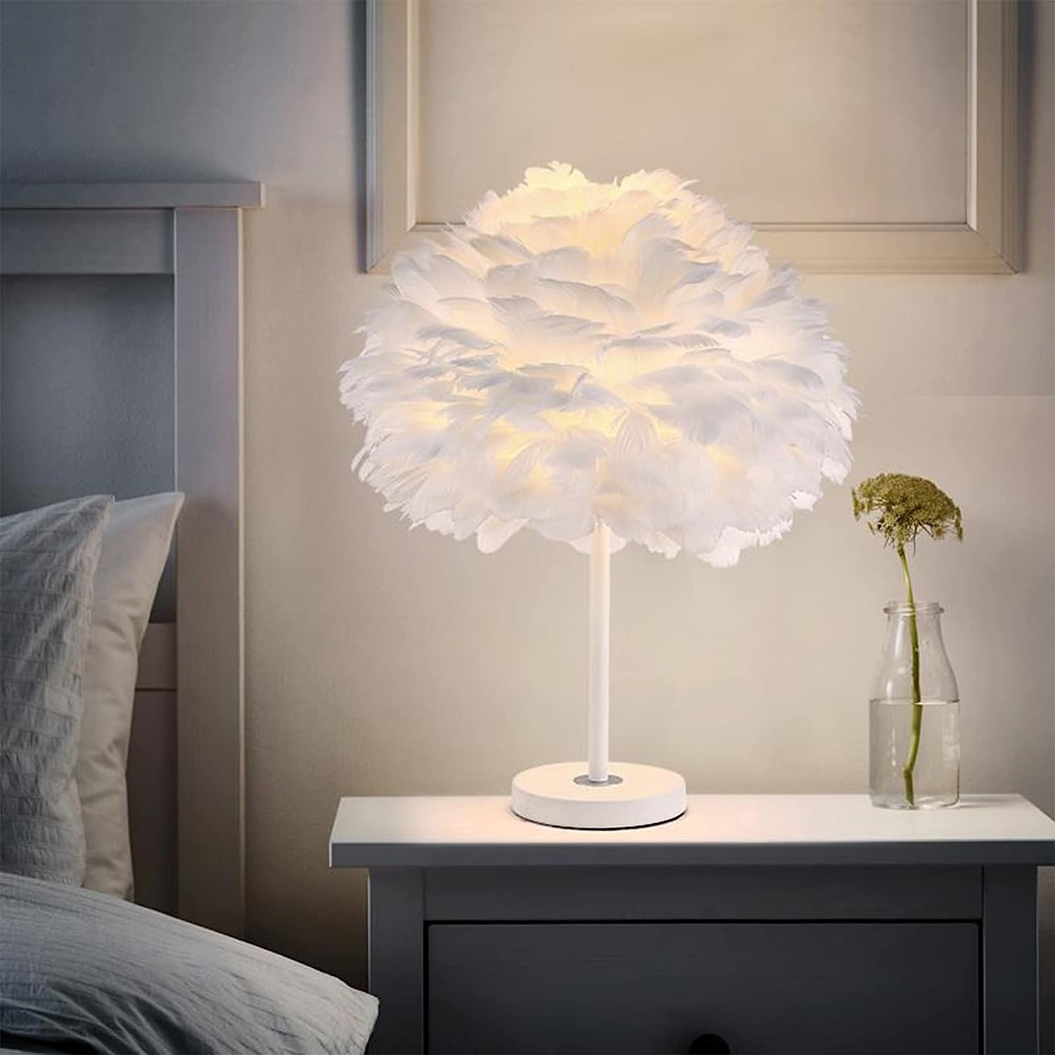 Moderne pluizige Feather tafellamp voor slaapkamer HL09