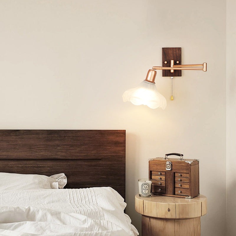 Franse ijzeren glazen bloemenwandlamp met zwenkarm en rits HL1087