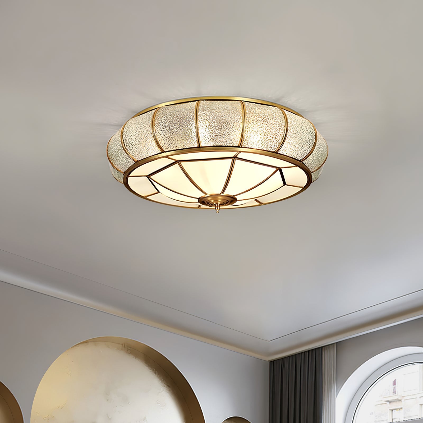 Ronde plafondlamp van getextureerd glas HL756