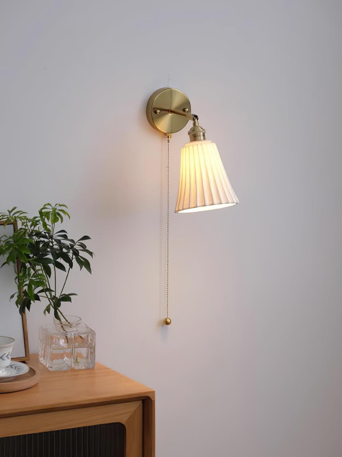 Moderne trekkoord metalen keramiek binnenwandlamp voor slaapkamer HL863