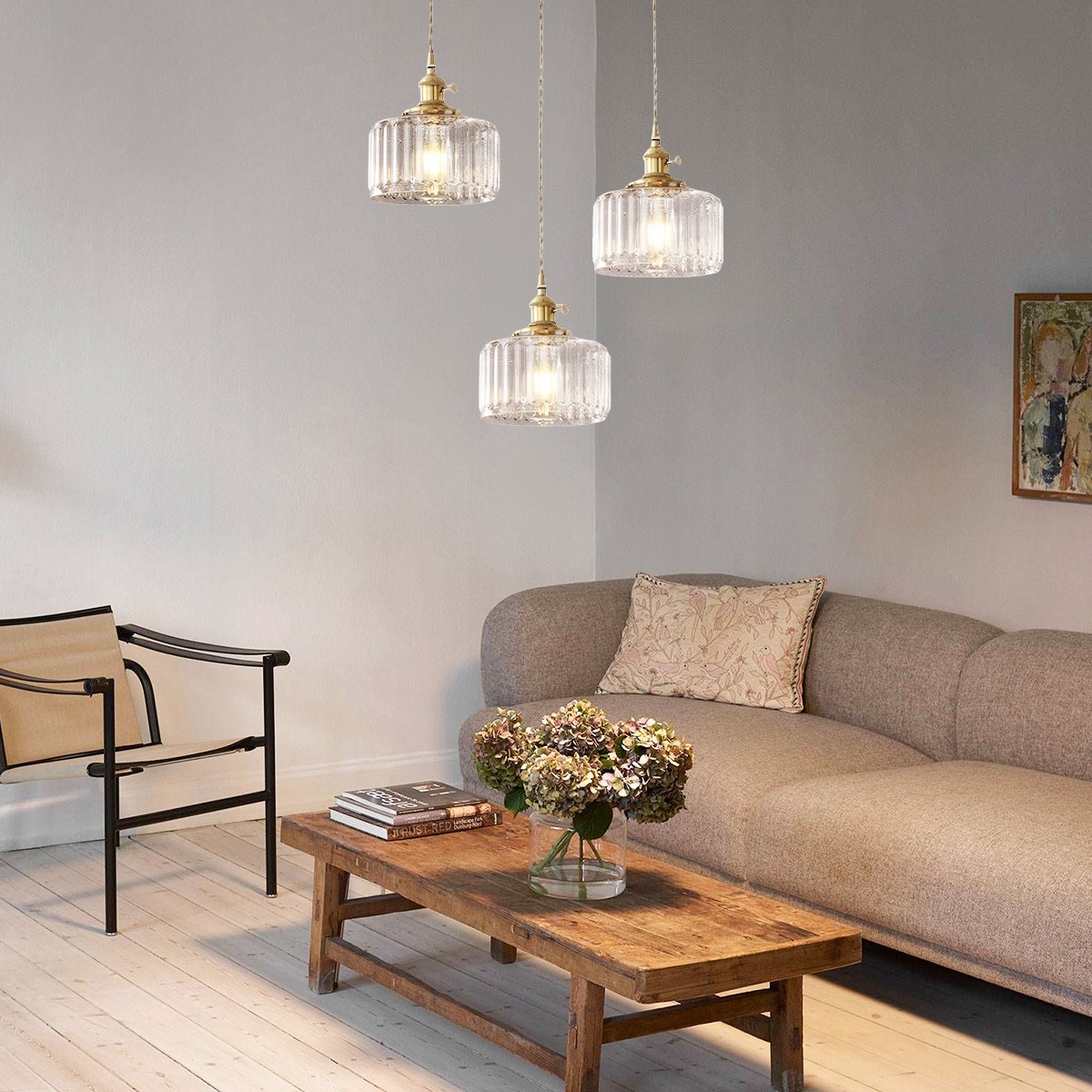 Retro Korte Cilinder Golvende Glazen Hanglamp HL315