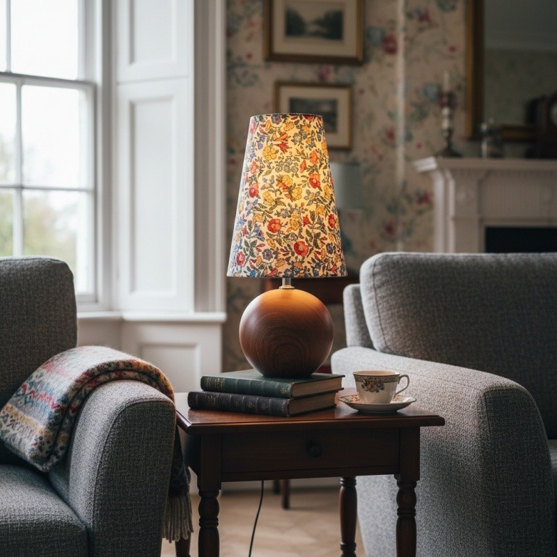 Florence decoratieve tafellamp met bloemenmotief — Stijlvolle sfeerverlichting met houten details voor thuis HL2338
