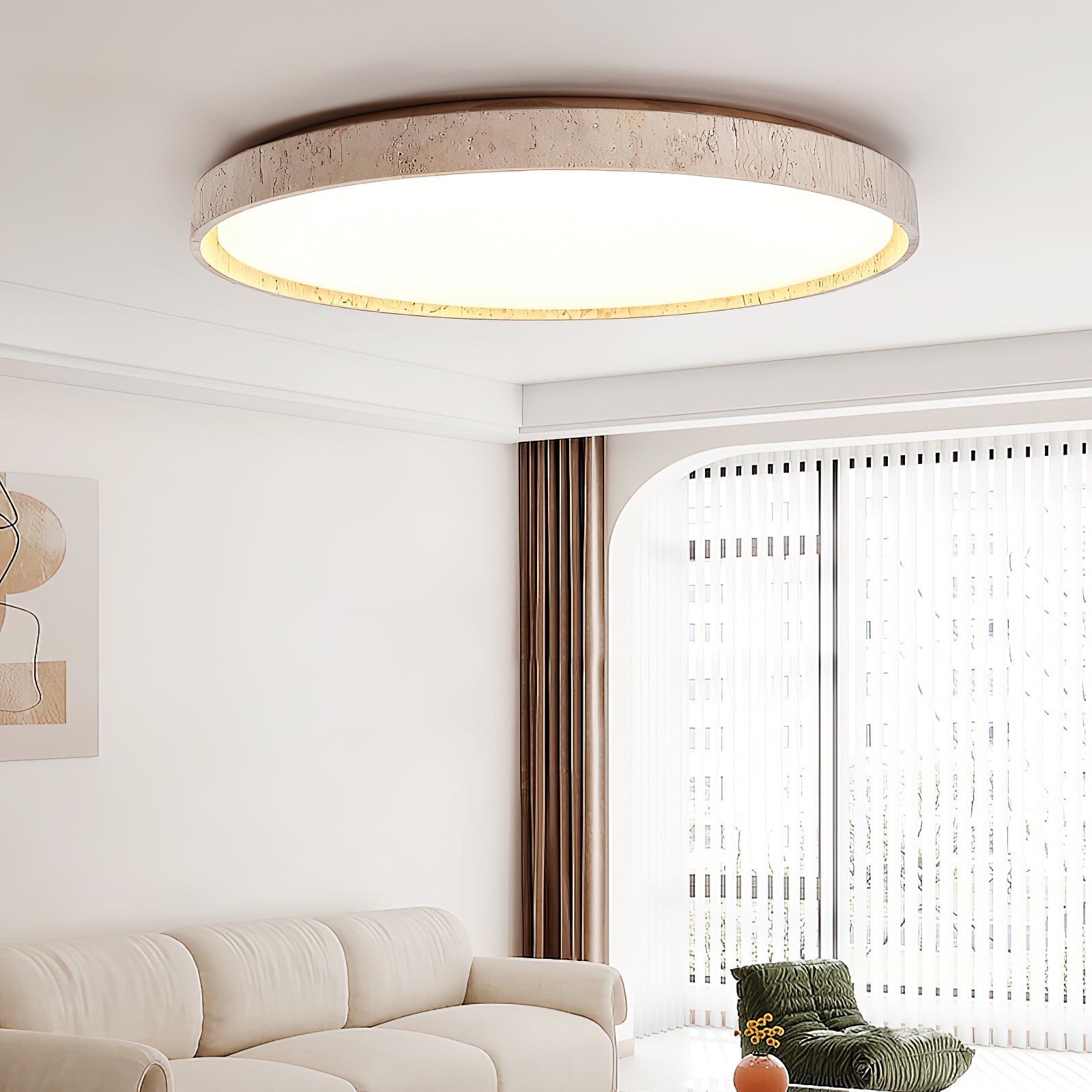 Ultradunne ronde plafondlamp van travertijn HL3243