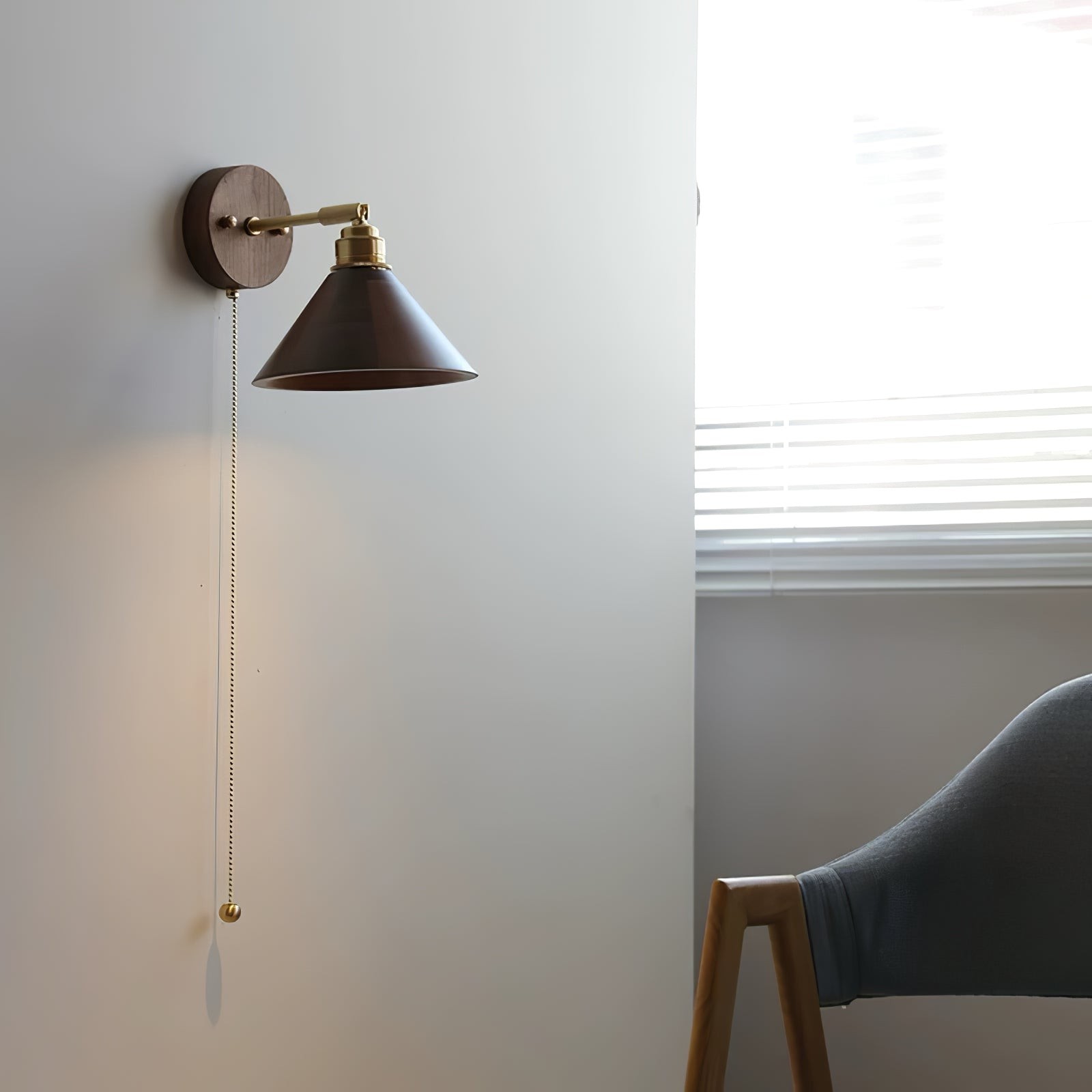 Vintage komvormige houten Rhett Pull wandlamp HL1110