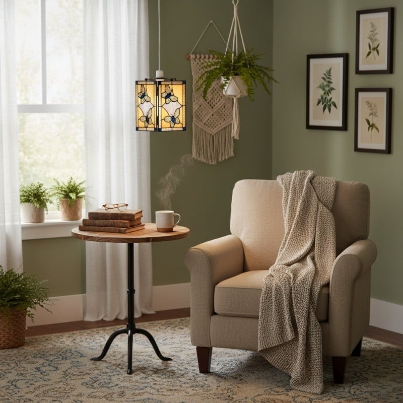 TF Butterfly Hanglamp - Artistieke hanglamp met glas-in-lood voor woonkamer of slaapkamer HL2030