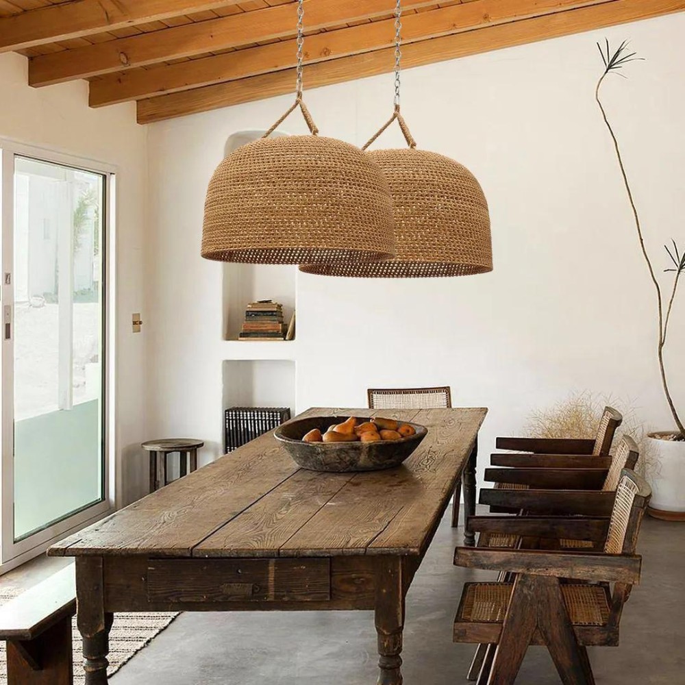 Hanglamp HL3383 van natuurlijk rotan met Japanse uitstraling