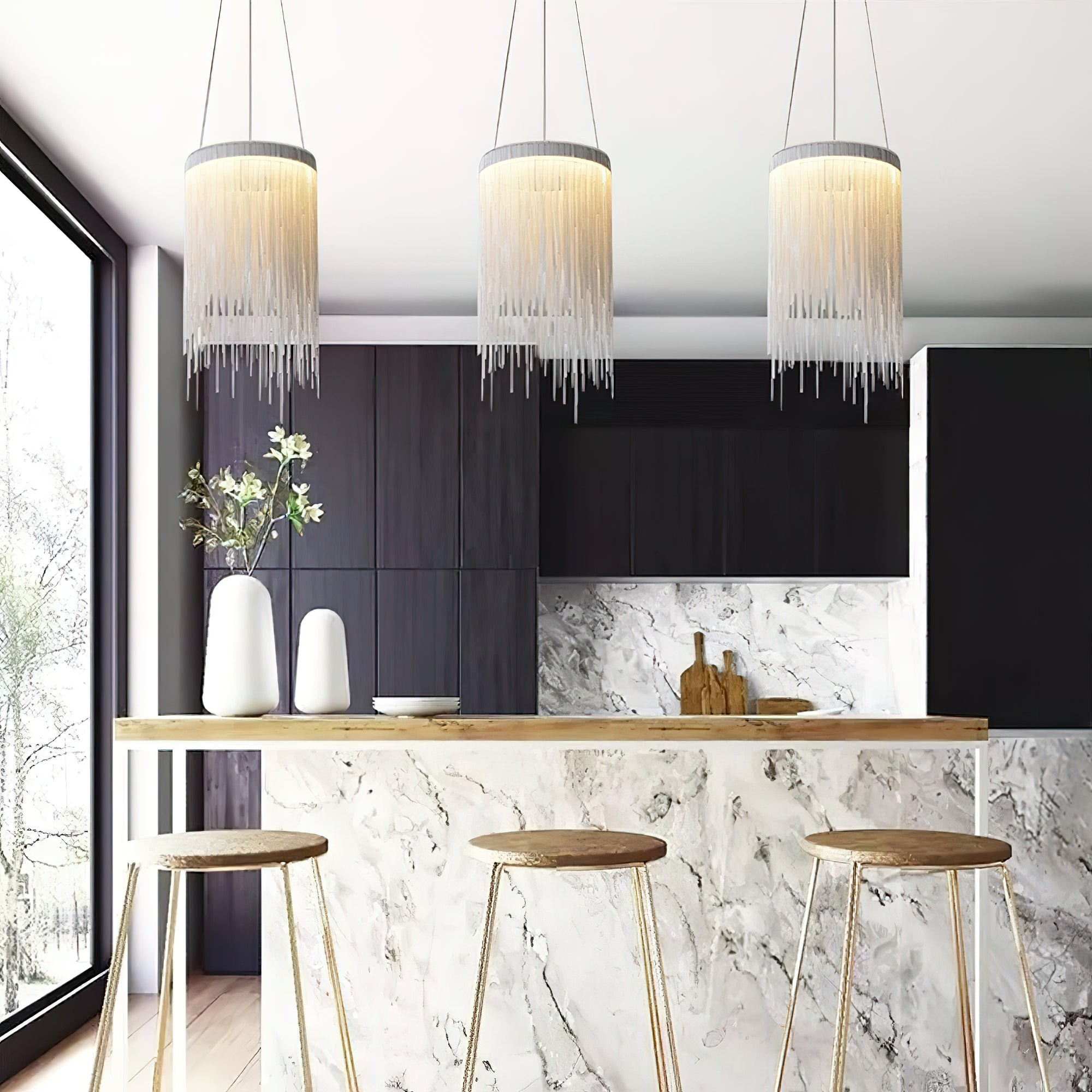Hanglamp met aluminium ketting en kwastjes HL1181