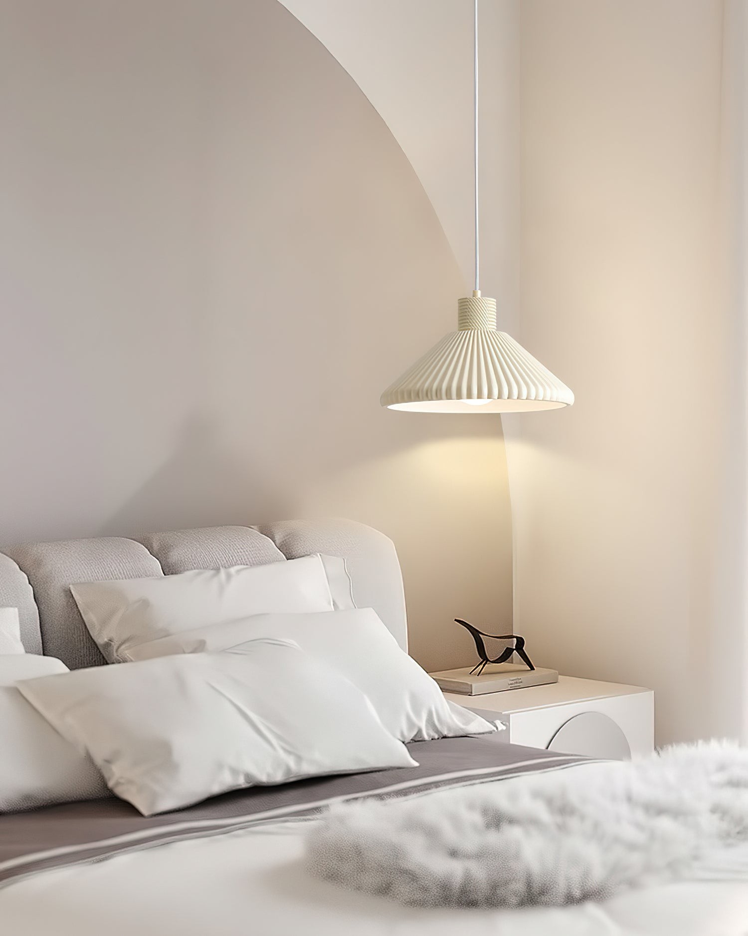 Crèmekleurige kegelvormige gestreepte hanglamp HL723