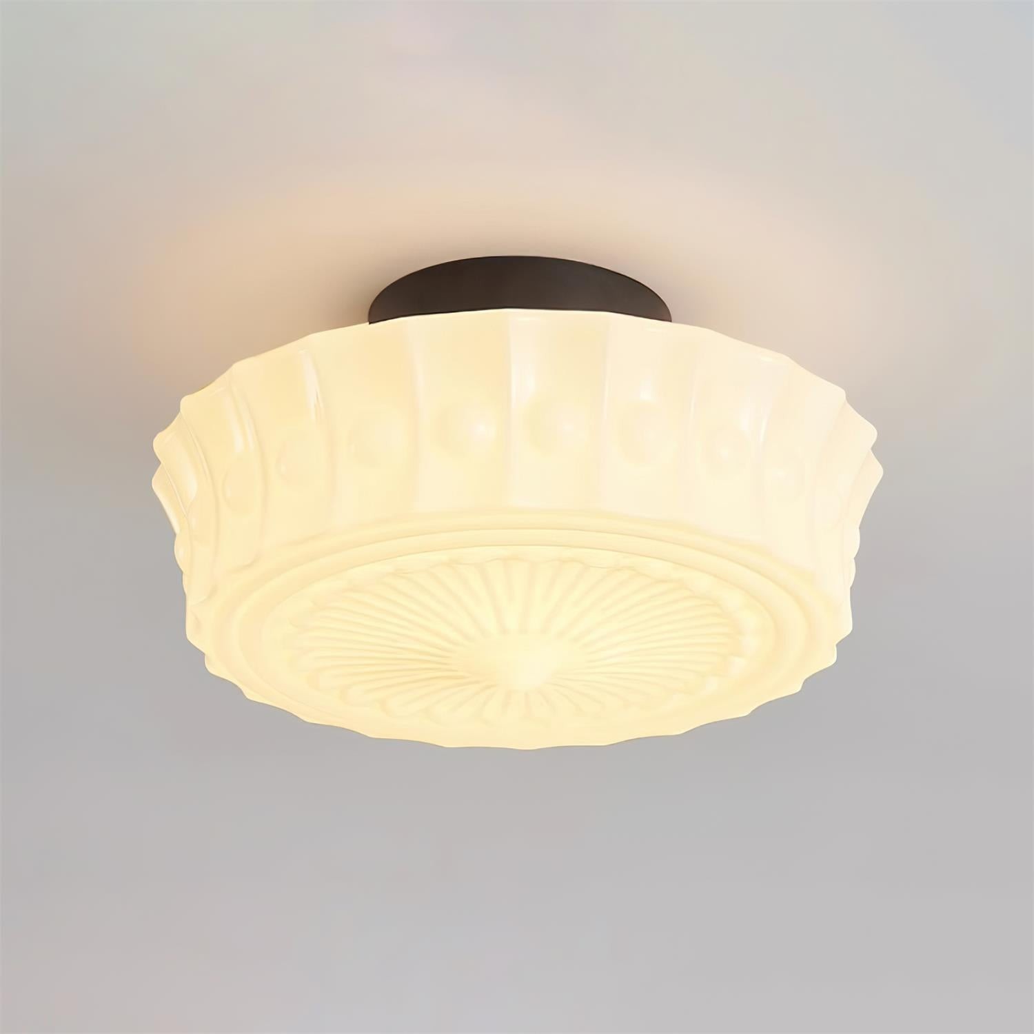 Franse vintage glazen plafondlamp in crèmestijl HL555