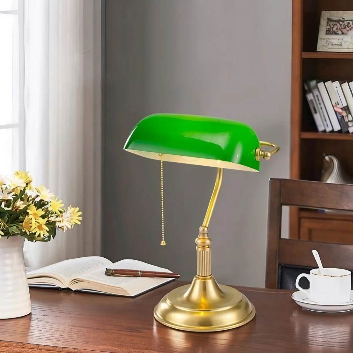 Vintage Groene Bankers Tafellamp