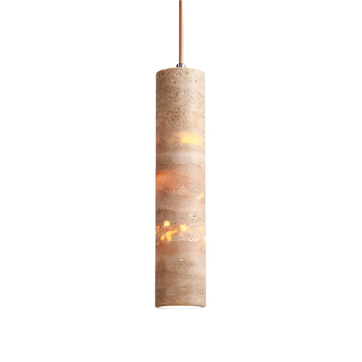 Hanglamp met crèmekleurige travertin buisvormige kap HL3465