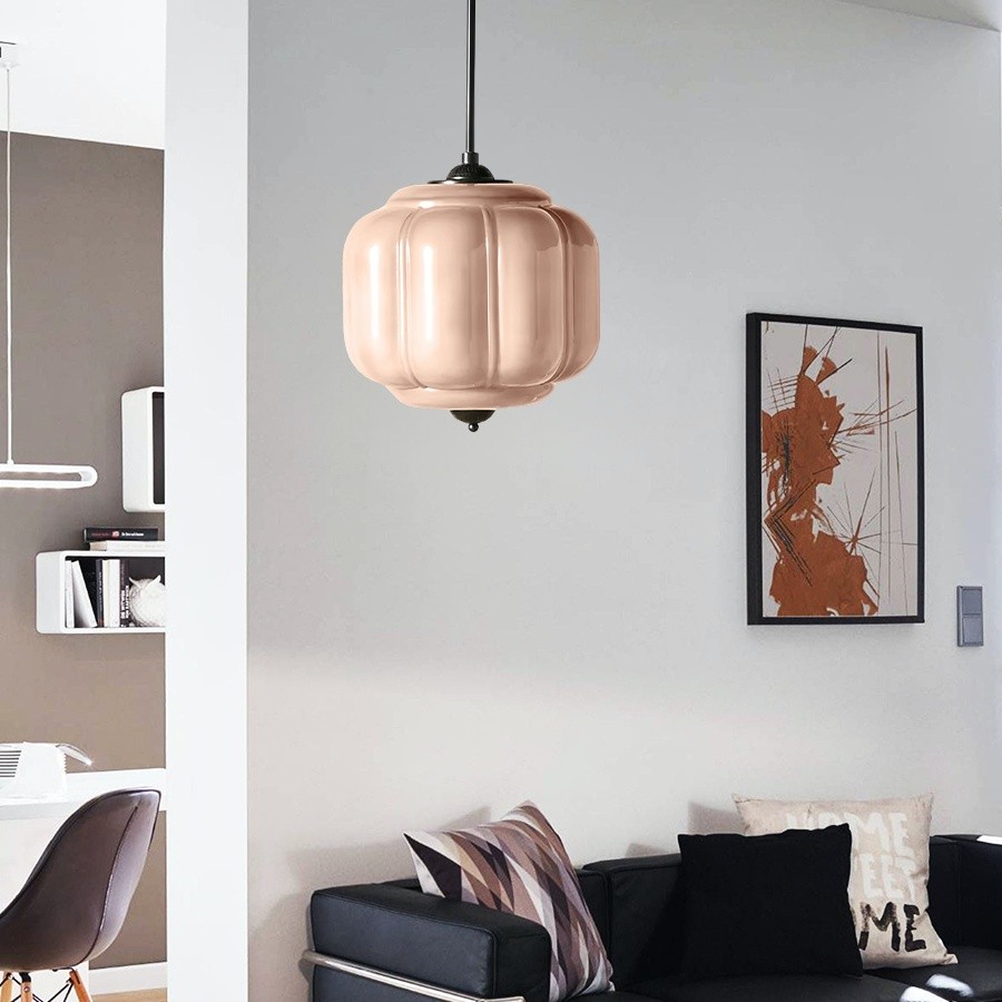 Vintage Eloise Melkglazen Hanglamp - Geribbelde Glazen Plafondkroonluchter HL1091