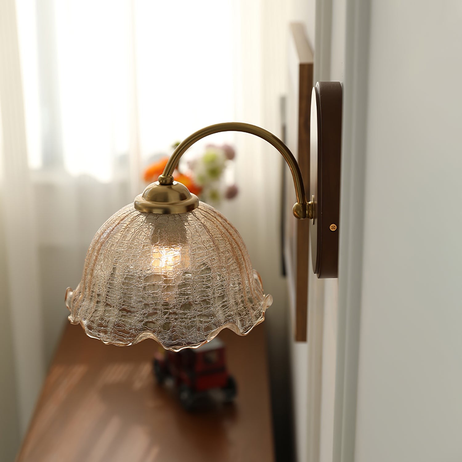 Mid Century Vintage Bloem Glazen Wandlamp HL24