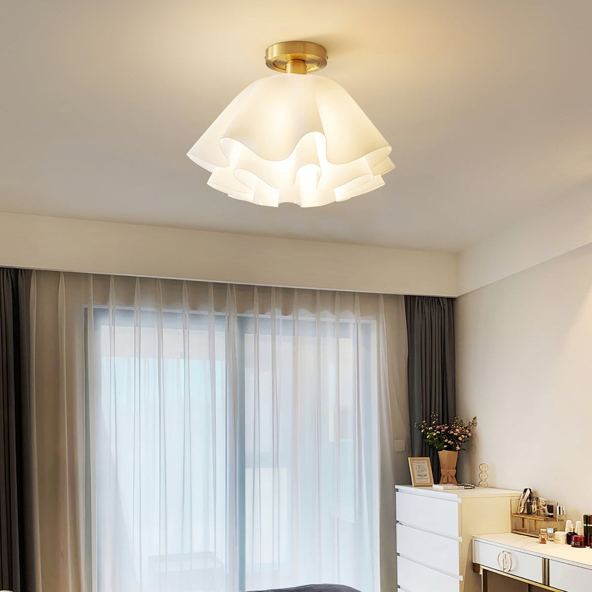 Lustra geplooide retro messing acryl plafondlamp HL3512