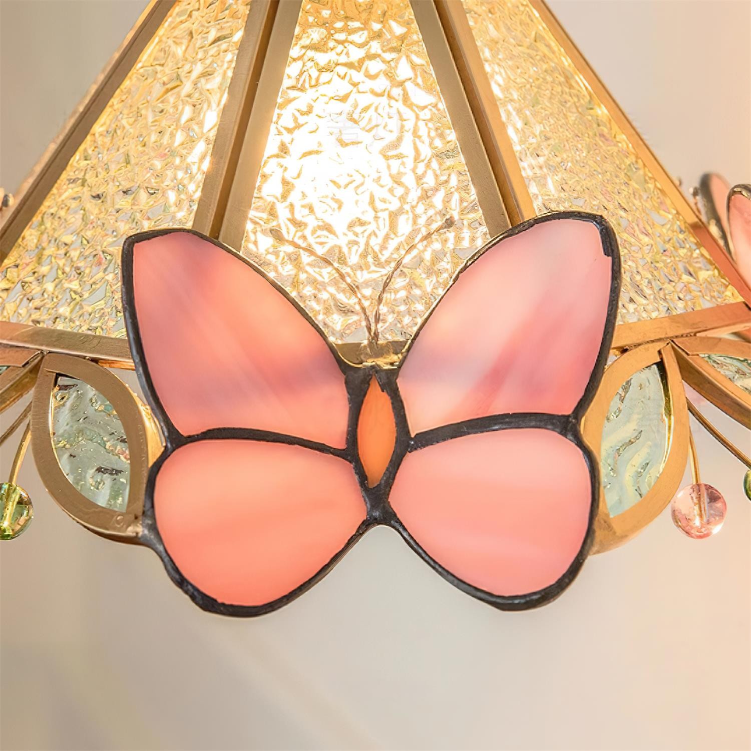 Franse Retro Glazen Roze Vlinder Hanglamp HL814