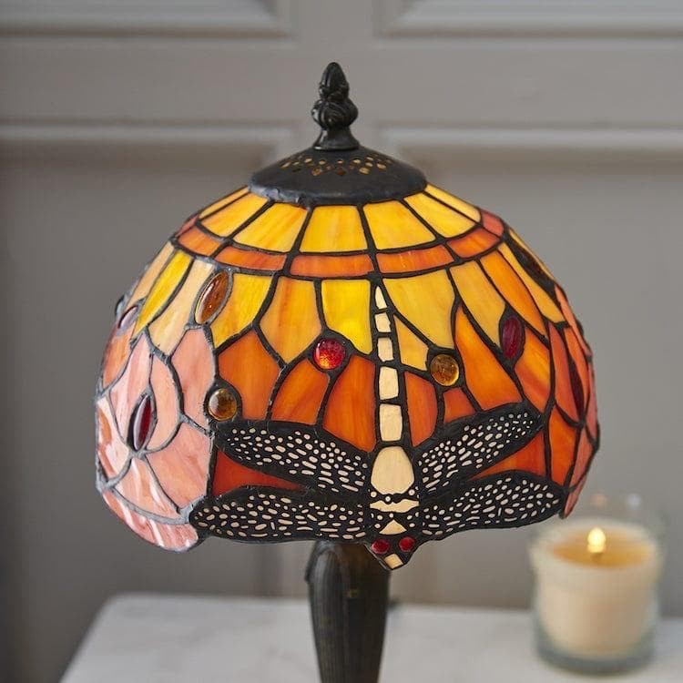 TF Libelle Handgesneden Tafellamp - Vintage Glas-in-lood voor Slaapkamer of Woonkamer HL2159