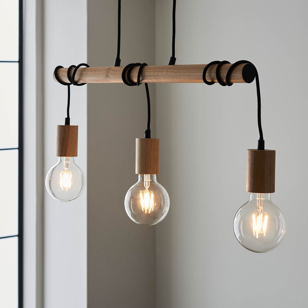 Virell Verstelbare Lineaire Plafondlamp - 3-Lampen Houten en Metalen Design voor Keukeneiland of Kantoor HL2064