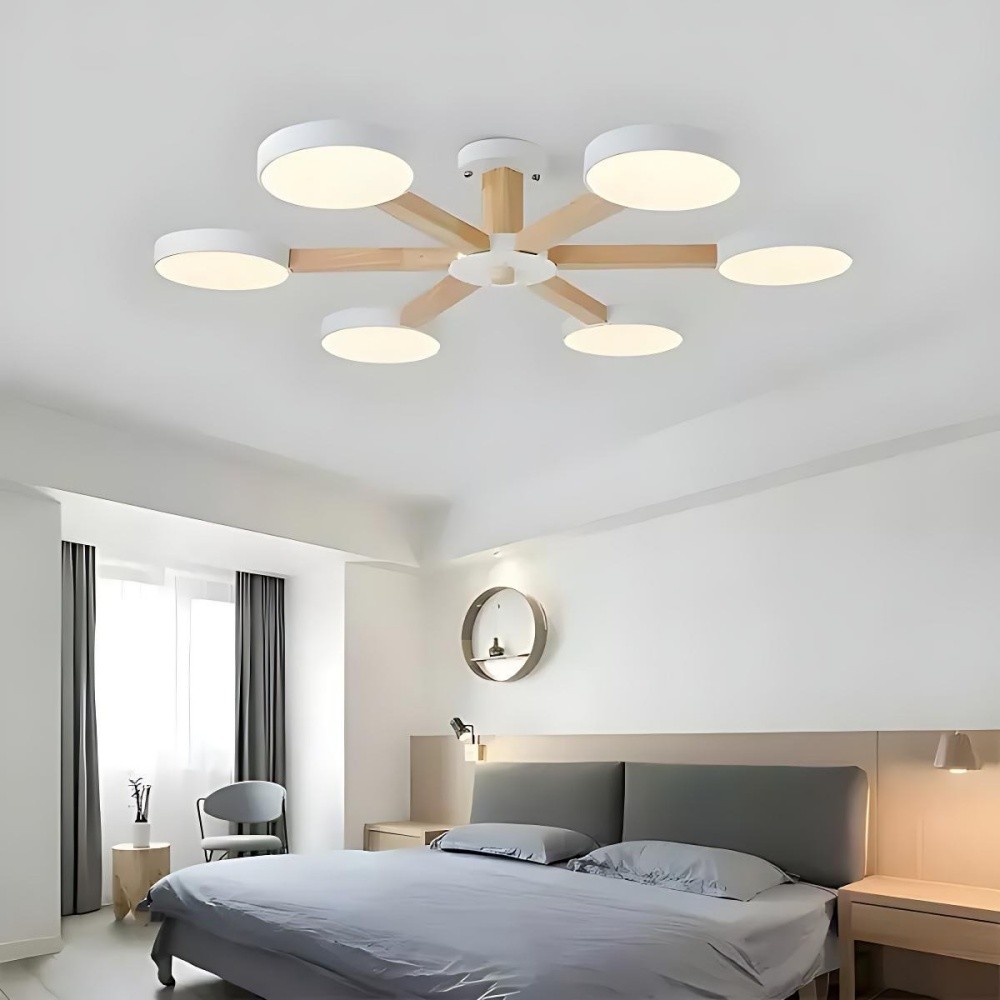 Nordic Wood Plafondlamp - Schijfvormige Lamp voor Woonkamer HL1351